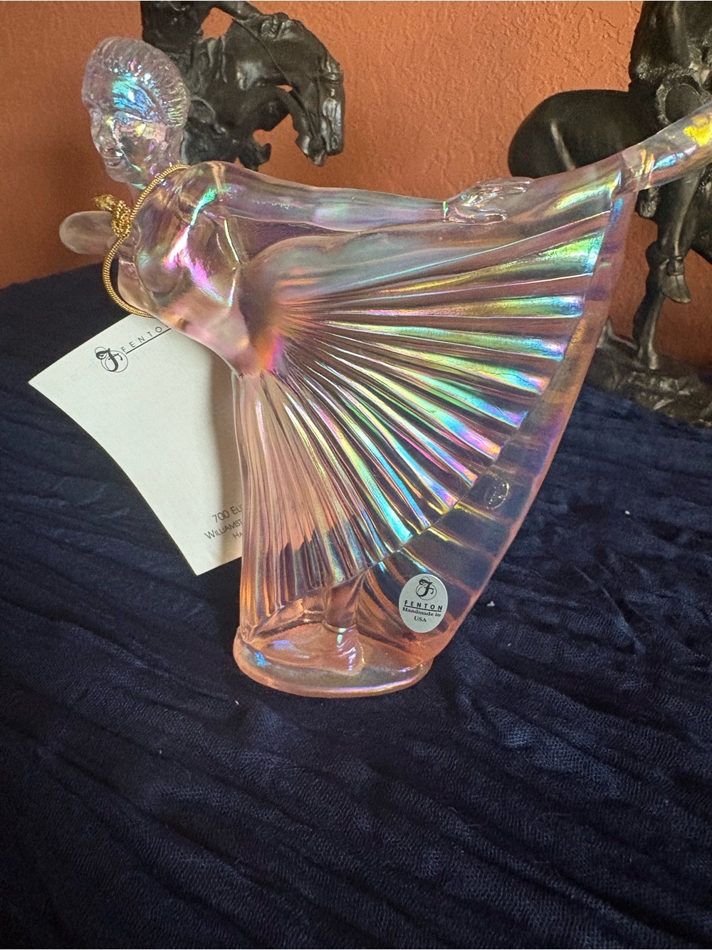 Fenton Iridescent Pink Glass Angel Figurine
